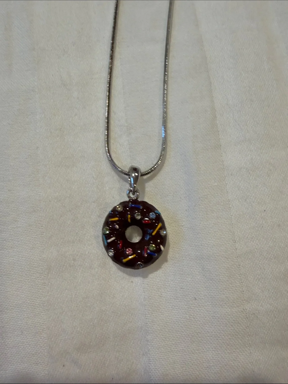 Silver Chain Necklace with sprinkle Donut Pendant
